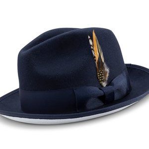 Montique Navy 2 1/4" Brim White Bottom Wool Felt Dress Hat H-79